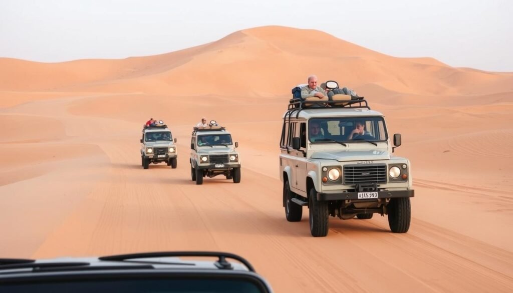Caravane de 4x4 guidée par un chauffeur local dans le désert marocain Caravane de 4x4 guidée par un chauffeur local dans le désert marocain