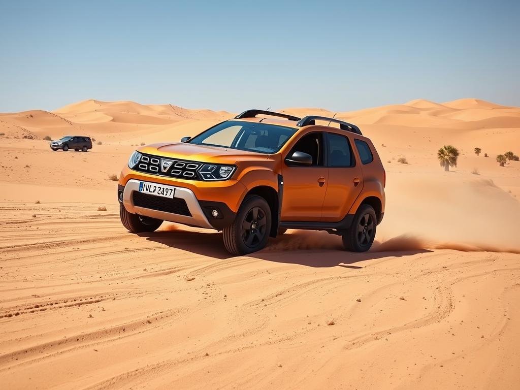 Dacia Duster sur une piste dans le désert marocain Dacia Duster sur une piste dans le désert marocain