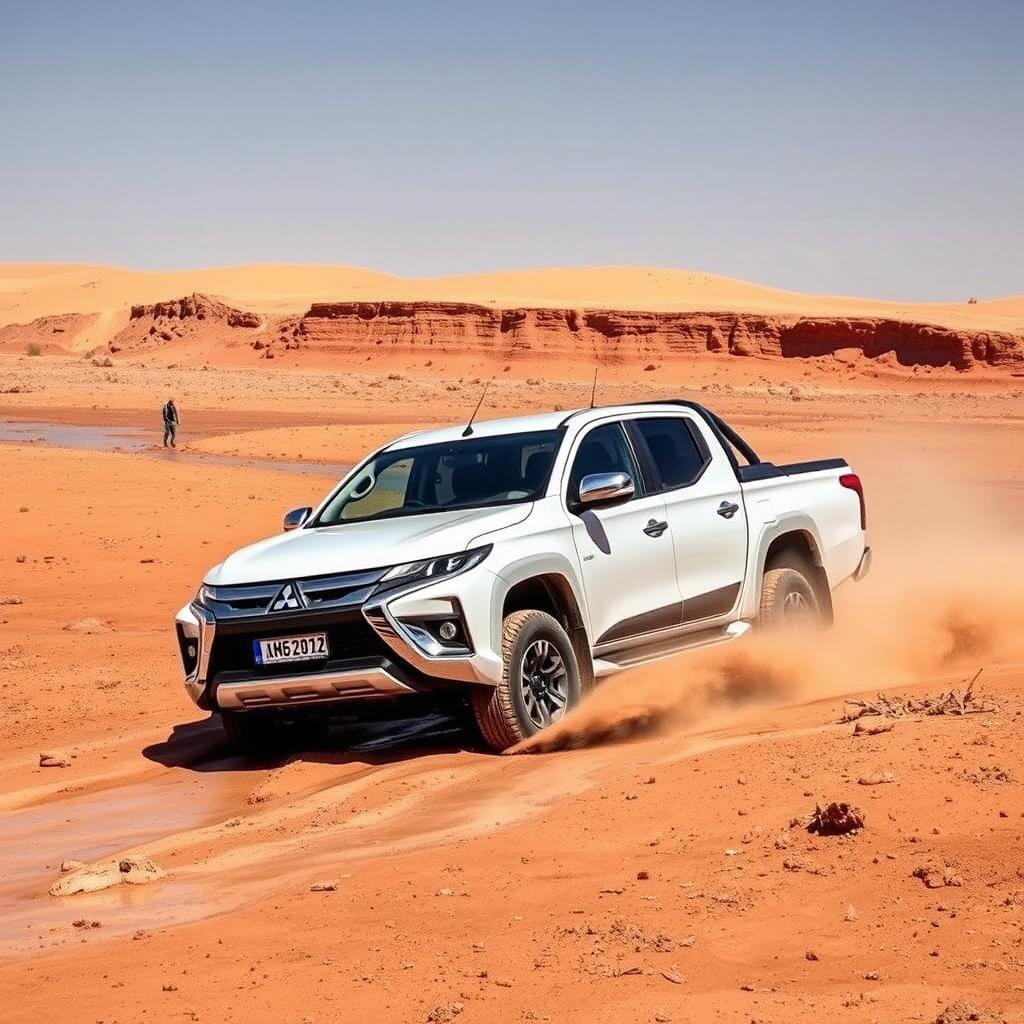 Mitsubishi L200 traversant un oued dans le désert marocain Mitsubishi L200 traversant un oued dans le désert marocain