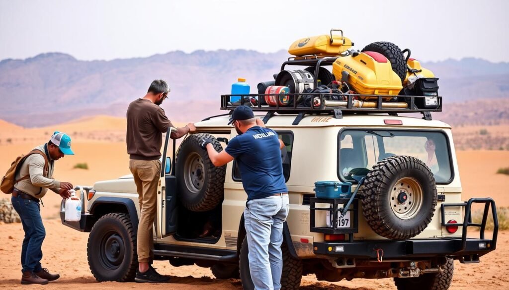 Préparation d'un 4x4 pour une expédition dans le désert marocain Préparation d'un 4x4 pour une expédition dans le désert marocain