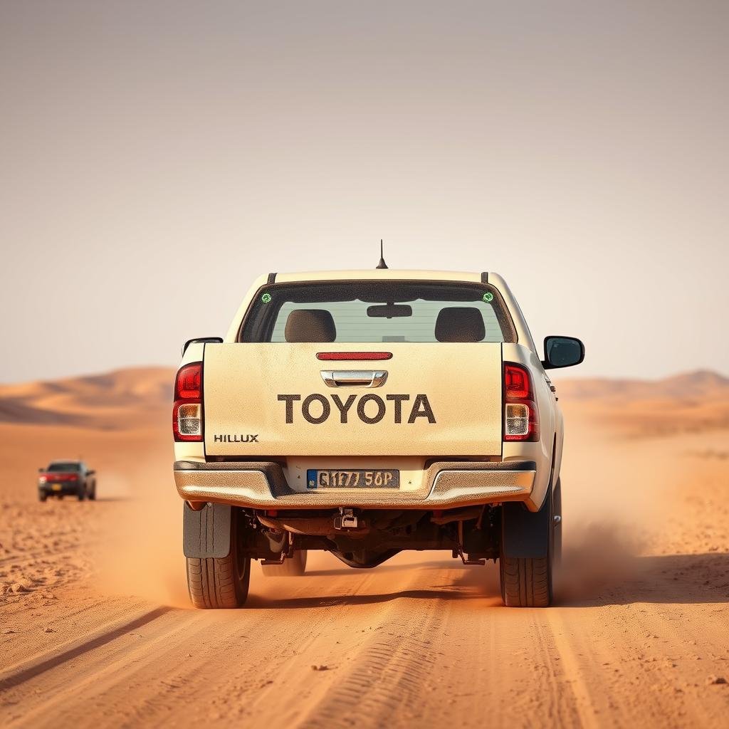 Toyota Hilux dans le désert marocain, modèle très populaire localement Toyota Hilux dans le désert marocain, modèle très populaire localement