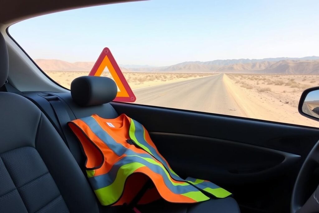 Triangle de signalisation et gilet réfléchissant pour sécuriser en cas de crevaison